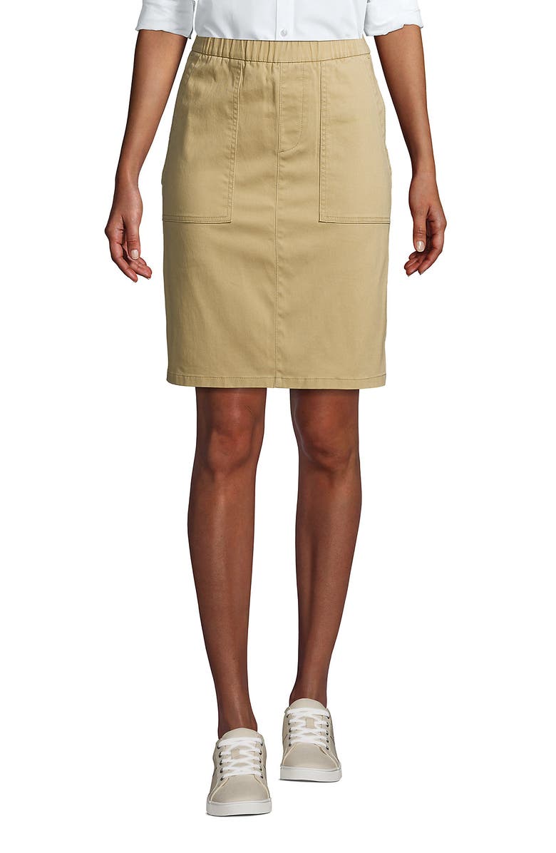Lands' End Mid Rise Elastic Waist Pull On Chino Skort, Main, color, Desert Tan