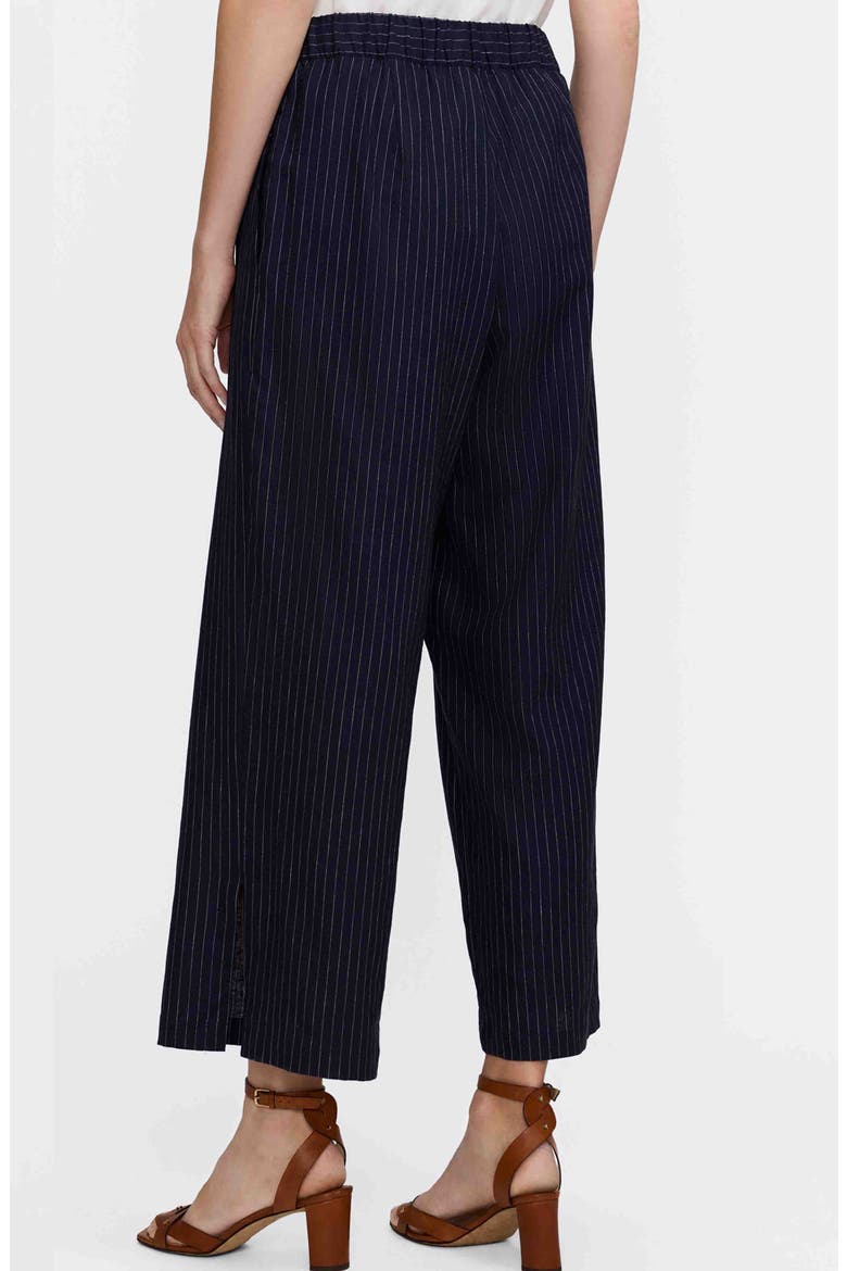 Jenna Pinstripe Wide Leg Crop Linen Blend Pants, Alternate, color, NAVY BLUE/ WHITE