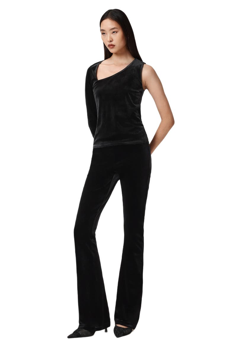 Ari Asymmetric Single Long Sleeve Velvet Top, Alternate, color, BLACK