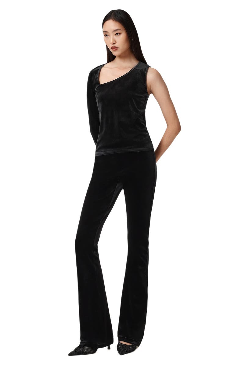 AllSaints Ari Asymmetric Single Long Sleeve Velvet Top, Alternate, color, Black