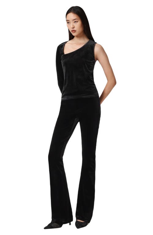 Allsaints Ari Asymmetric Single Long Sleeve Velvet Top In Black