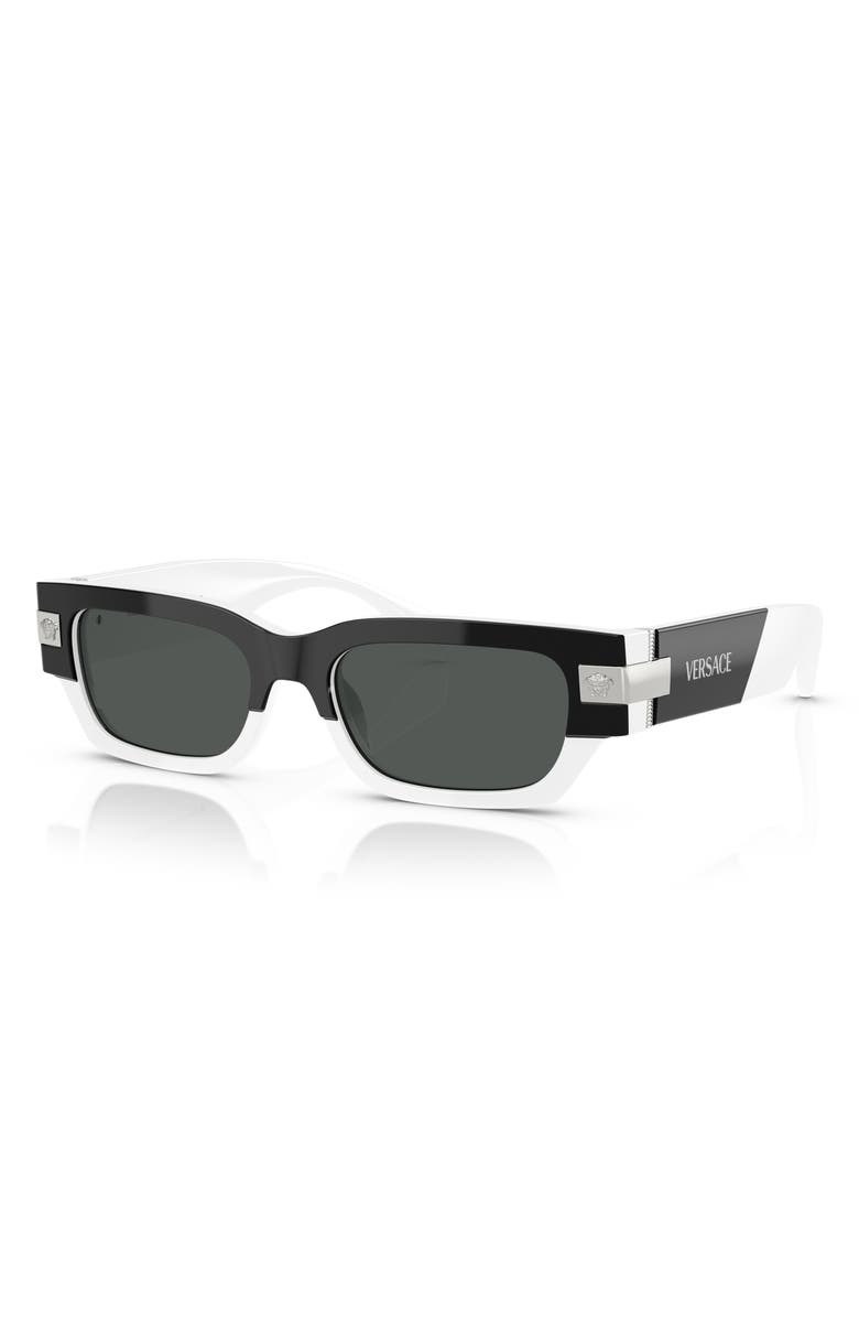Versace 53mm Plaque Rectangular Sunglasses, Alternate, color, Black White