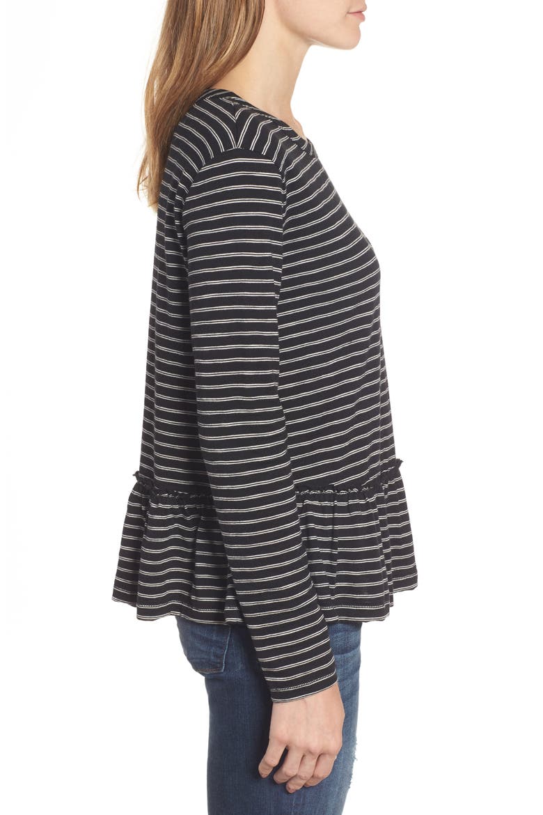Peplum Tee, Alternate, color, BLACK- BEIGE STRIPE
