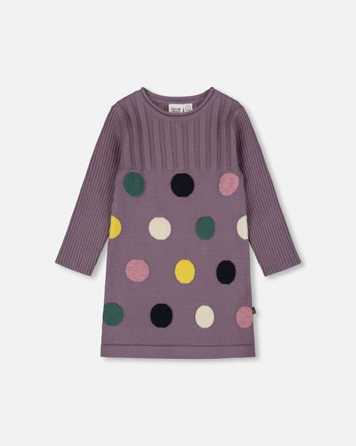 Deux Par Deux Jacquard Sweater Dress With Polka Dot In Multi