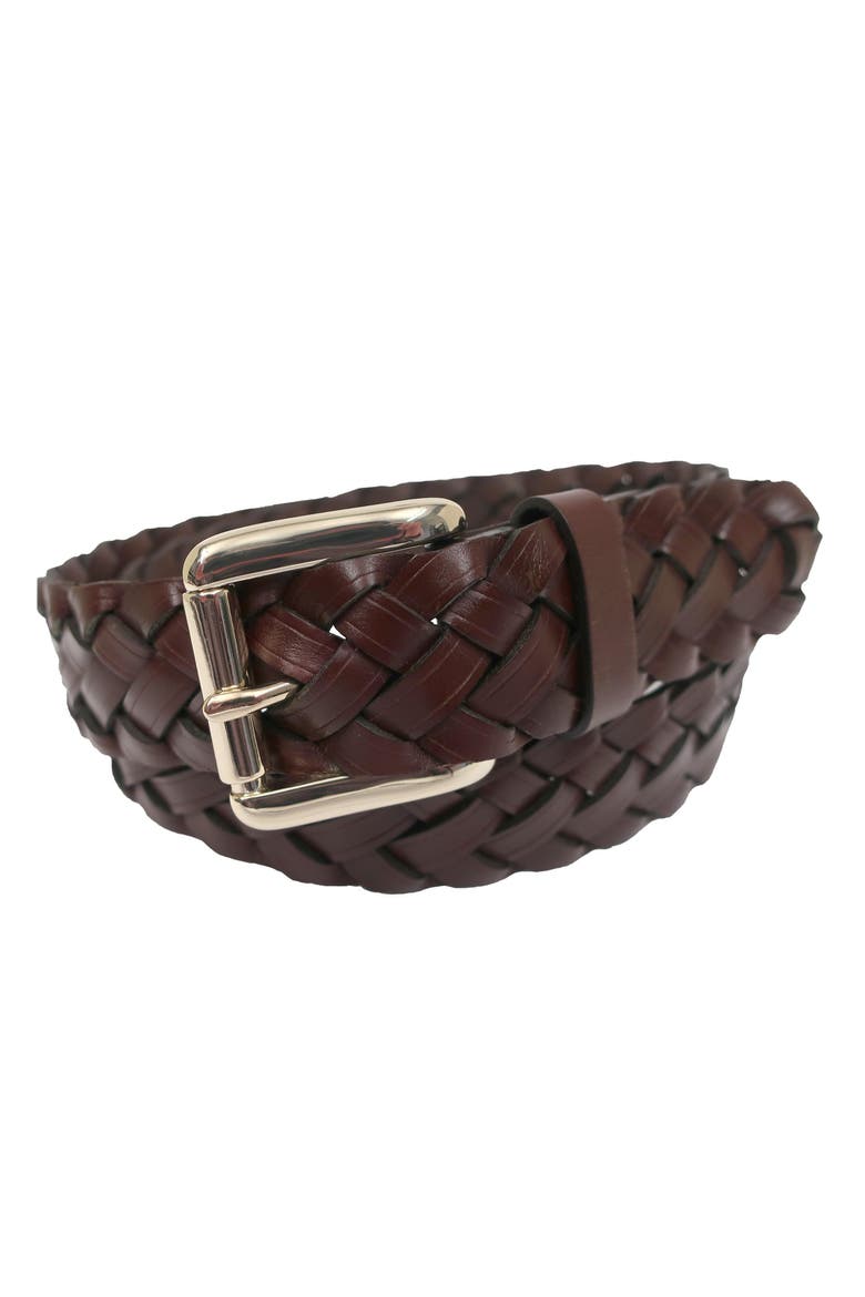 Braided Full Grain Leather Belt, Alternate, color, Brown