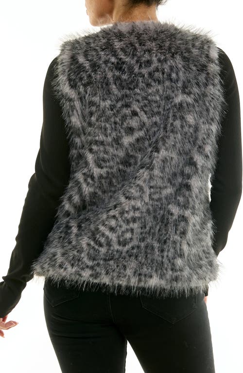 Nina Leonard Leopard Print Faux Fur Vest In Gray