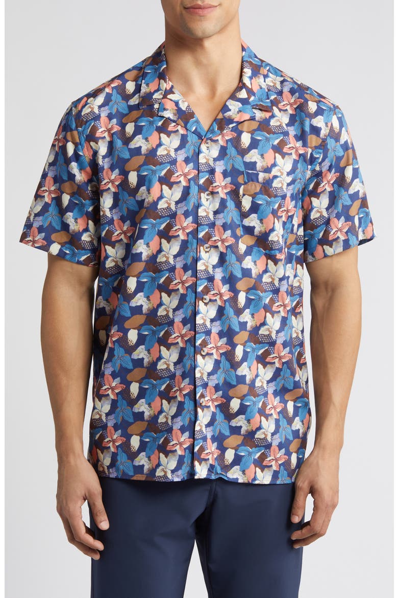 Abstract Floral Cotton and Modal Camp Shirt, Main, color, NAVY