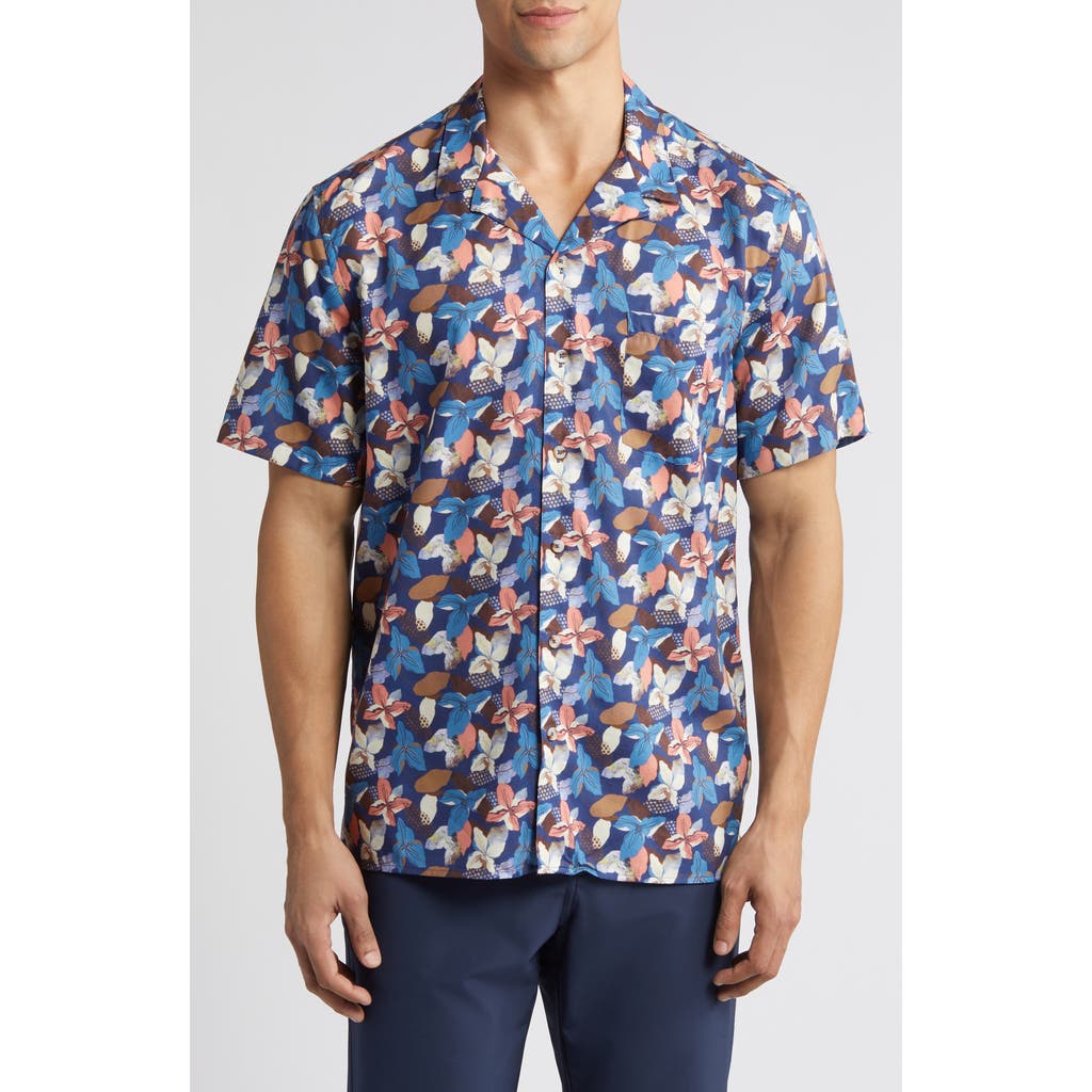 Johnston & Murphy Abstract Floral Cotton and Modal Camp Shirt in Navy  product