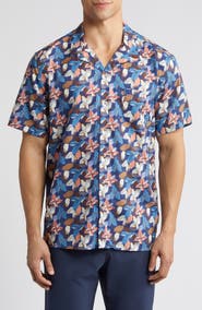 Johnston & Murphy Abstract Floral Cotton and Modal Camp Shirt