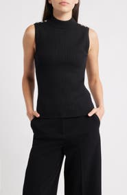 Elie Tahari The Suri Sleeveless Mock Neck Rib Top