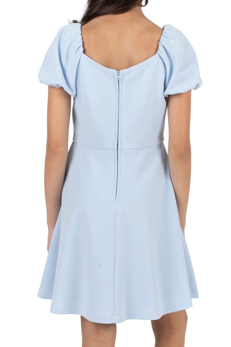 Kids' Puff Sleeve Scuba Crepe Party Dress, Alternate, color, BLUE