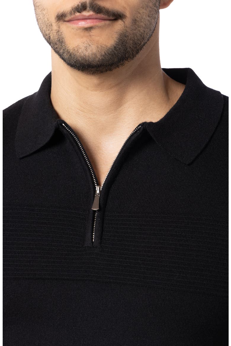 Ottoman Accent Short Sleeve Half-Zip Sweater, Alternate, color, BLACK
