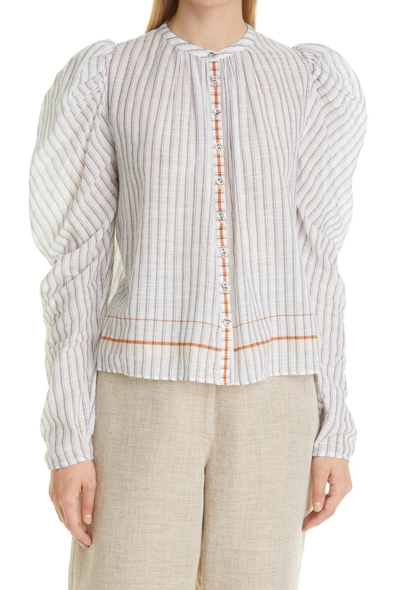 Nour Stripe Gathered Sleeve Blouse, Main, color, CLOUD