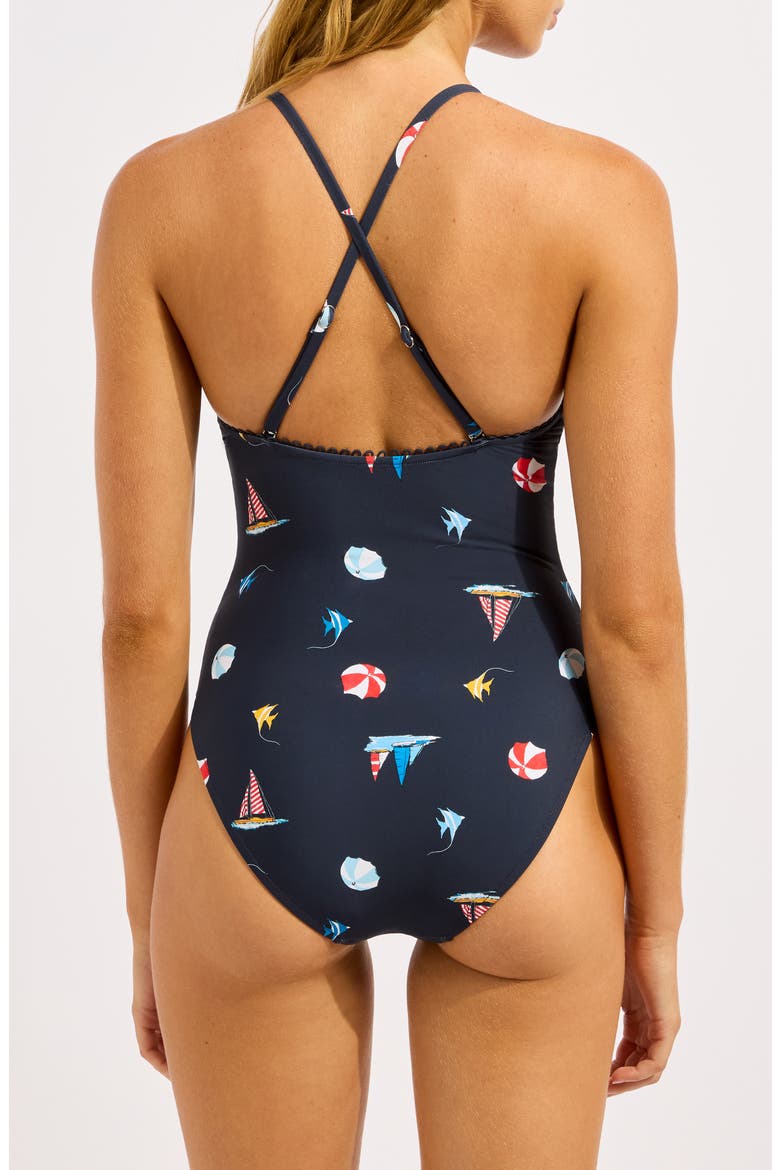 Shirred One-Piece Swimsuit, Alternate, color, TRUE NAVY