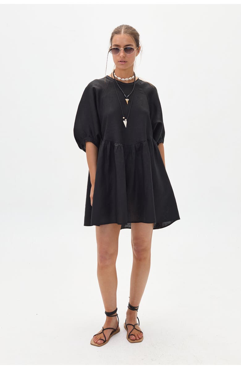 LANHTROPY Alcala Linen Dress, Alternate, color, Black