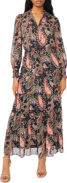 Halogen® Long Sleeve Tiered Maxi Dress