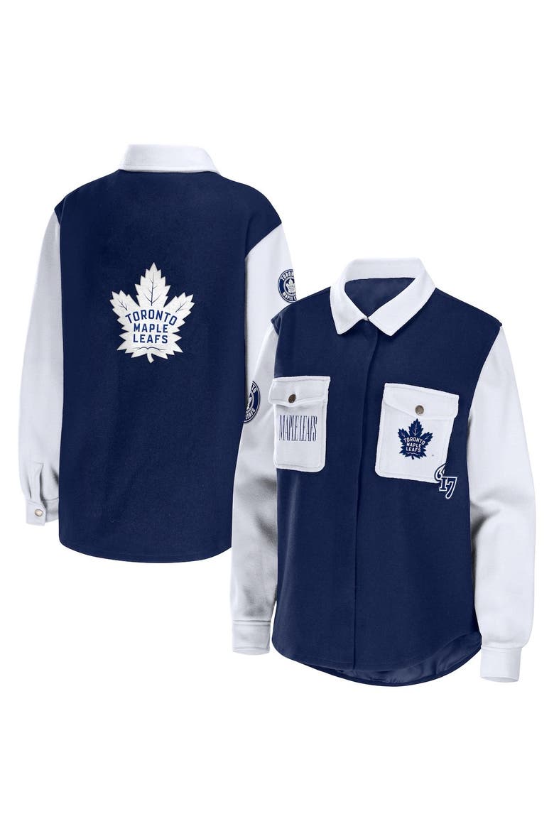 Women's WEAR by Erin Andrews Navy/White Toronto Maple Leafs Colorblock Button-Up Shirt Jacket, Main, color, Navy