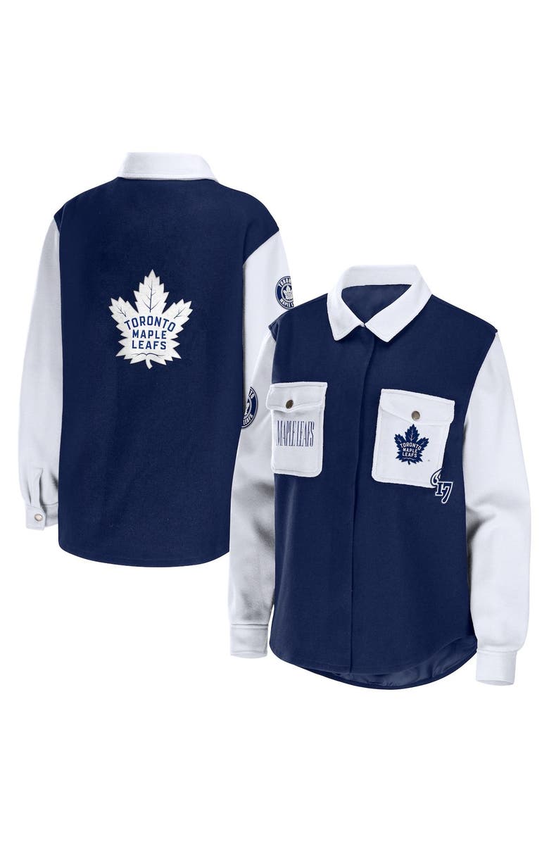 WEAR by Erin Andrews Women's WEAR by Erin Andrews Navy/White Toronto Maple Leafs Colorblock Button-Up Shirt Jacket, Main, color, Navy