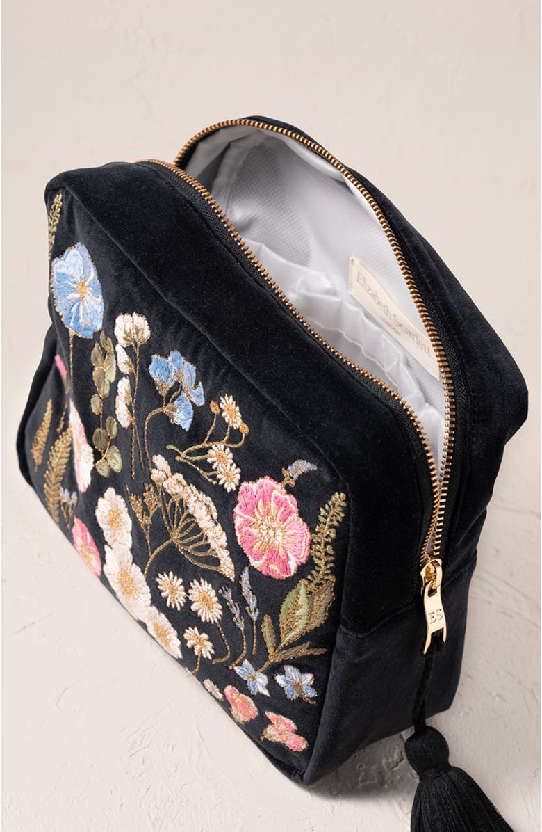 Elizabeth Scarlett Pressed Flowers Velvet Wash Bag, Alternate, color, 