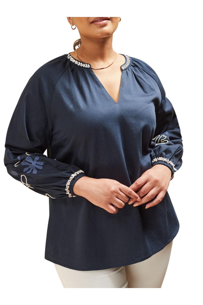 Long Sleeve Embroidered Blouse, Alternate, color, Blue