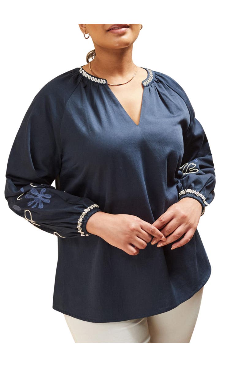 Live Unlimited Long Sleeve Embroidered Blouse, Alternate, color, Blue