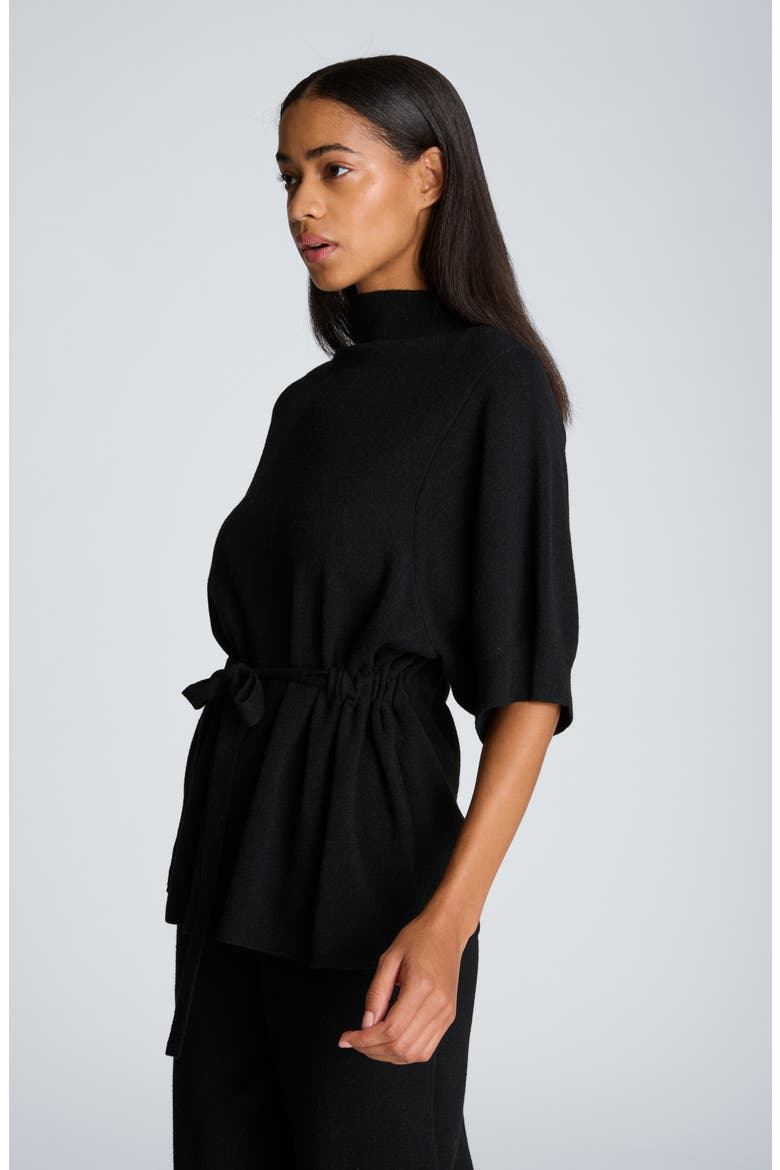Belted Mock Neck Short Sleeve Sweater, Alternate, color, BLACK