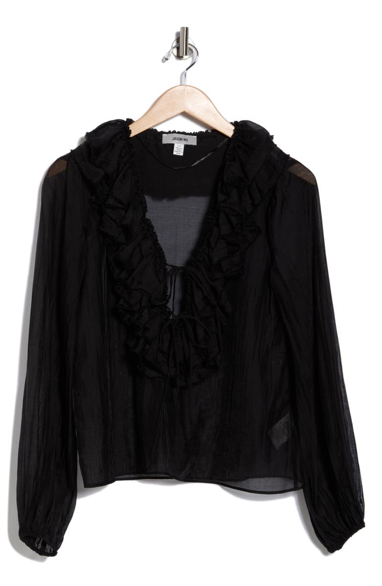 JASON WU Ruffle Long Sleeve Top, Alternate, color, Black
