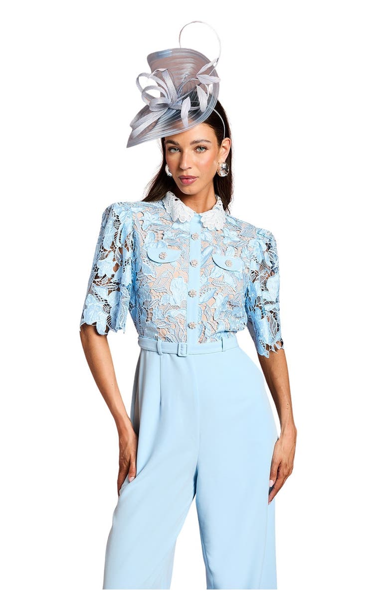 Coast Collared Lace Short Sleeve Jumpsuit, Alternate, color, Pale Blue