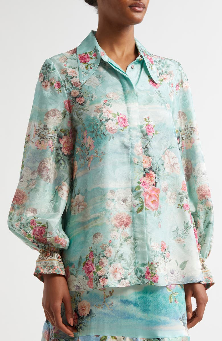 Camilla The Jewelry Museum Curved Collar Silk Shirt, Alternate, color, 