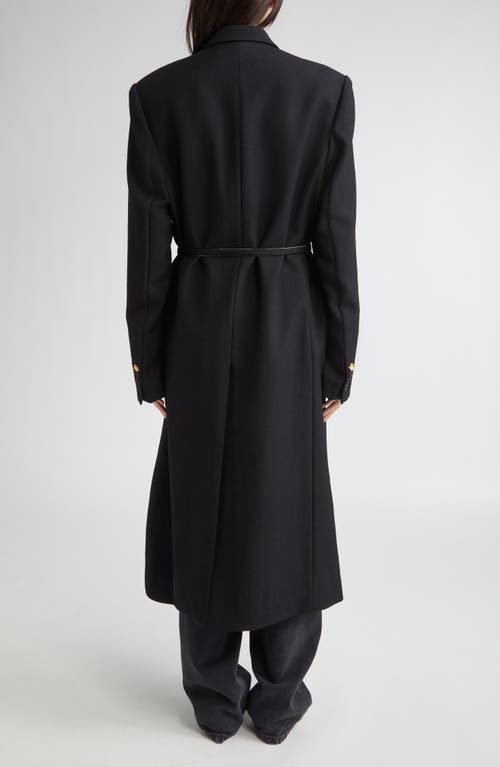 Eenk Belted Double Breasted Virgin Wool Long Coat In Black