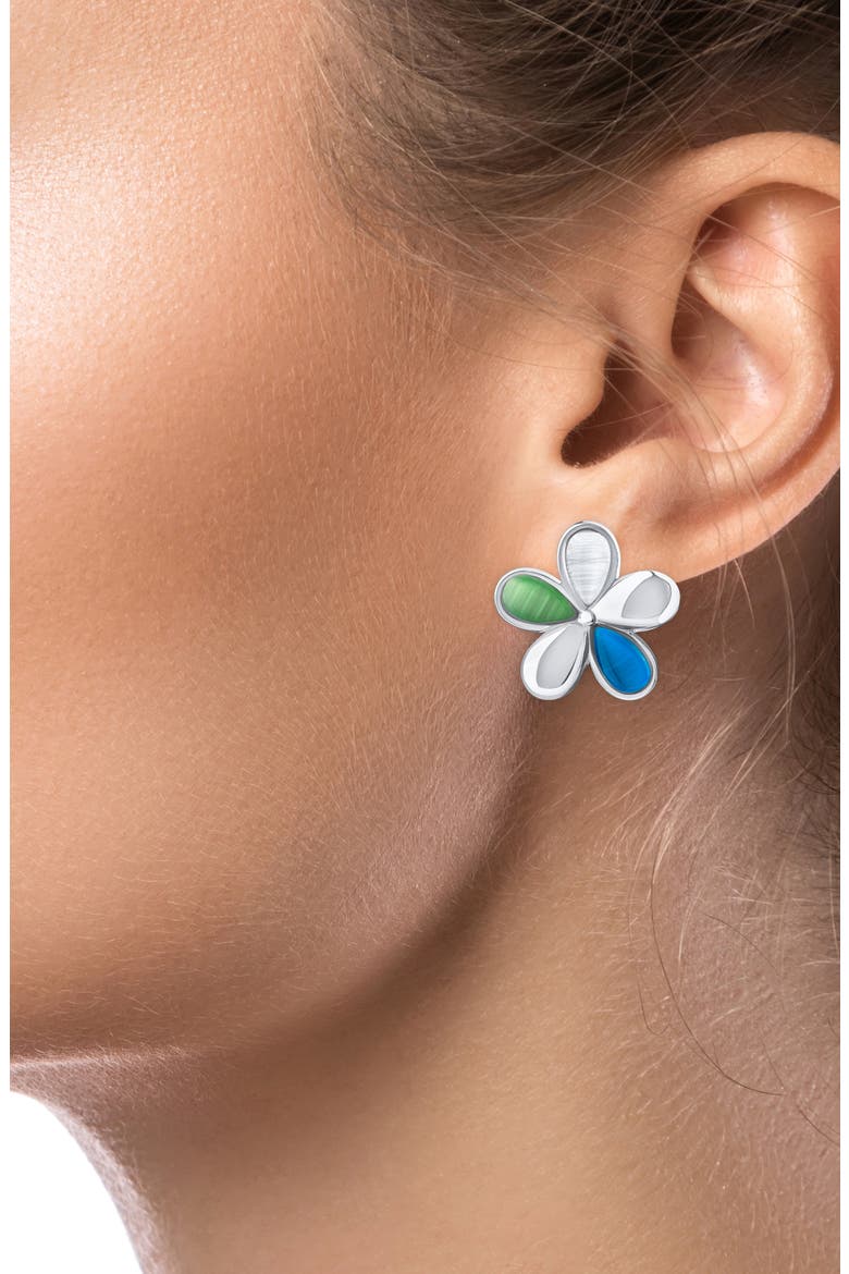 Modern 5-Petal Floral Stud Earrings, Alternate, color, MULTI/ SILVER