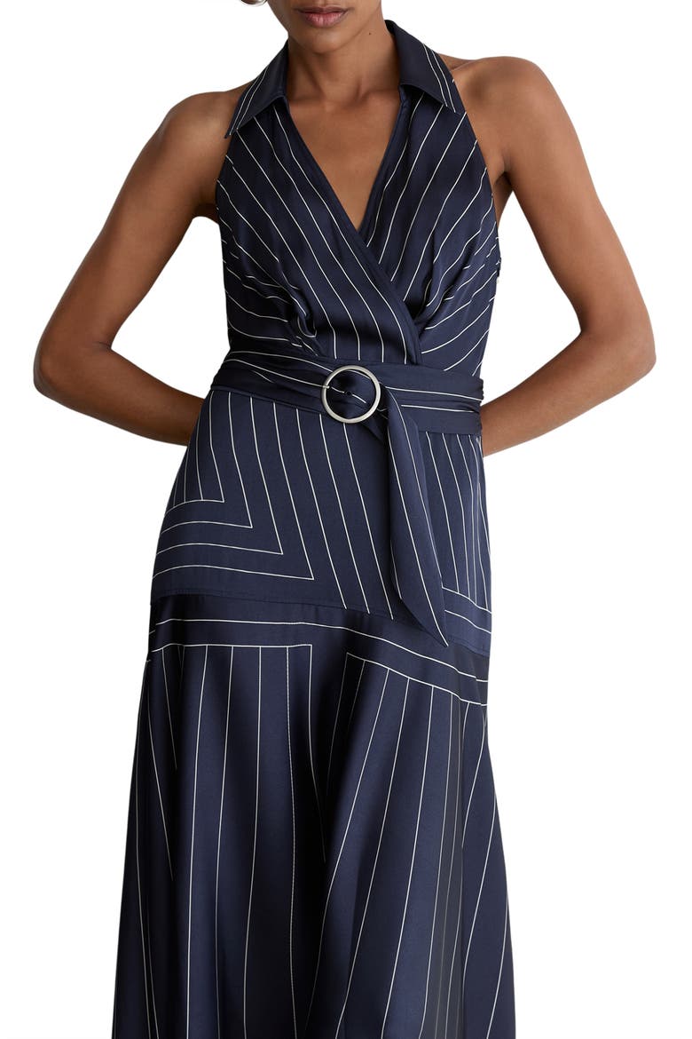 Casey Striped Halter Midi Dress, Alternate, color, NAVY