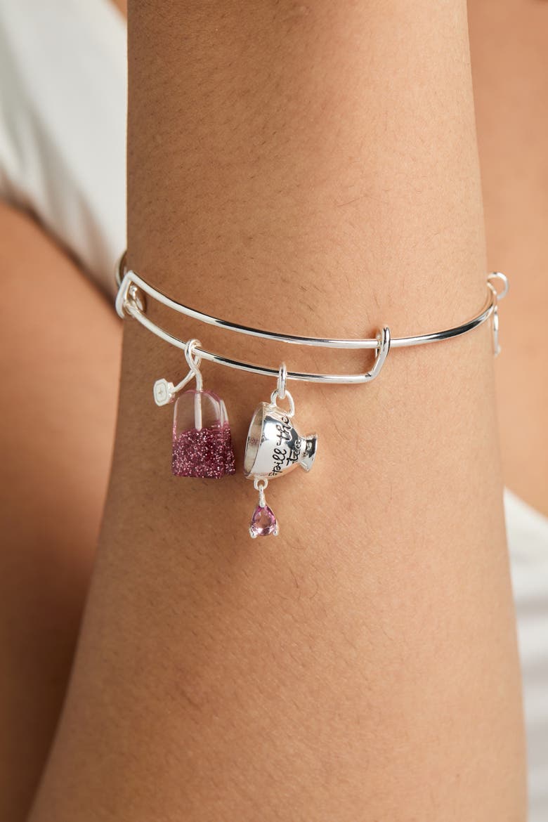 'Spill the Tea' Cup & Tea Bag Charm Bangle, Alternate, color, Silver