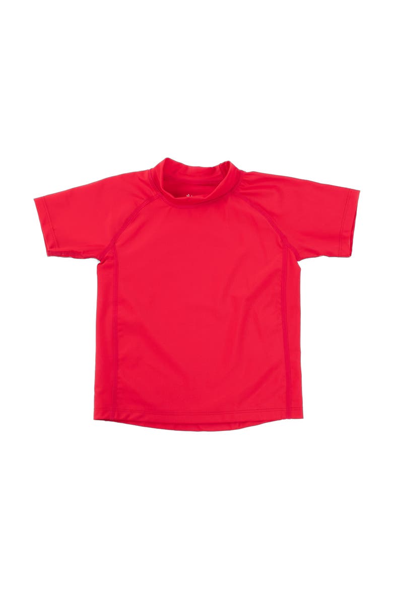 Kids Short Sleeve Rash Guard, UPF 50+ Swim Shirt, Main, color, RED
