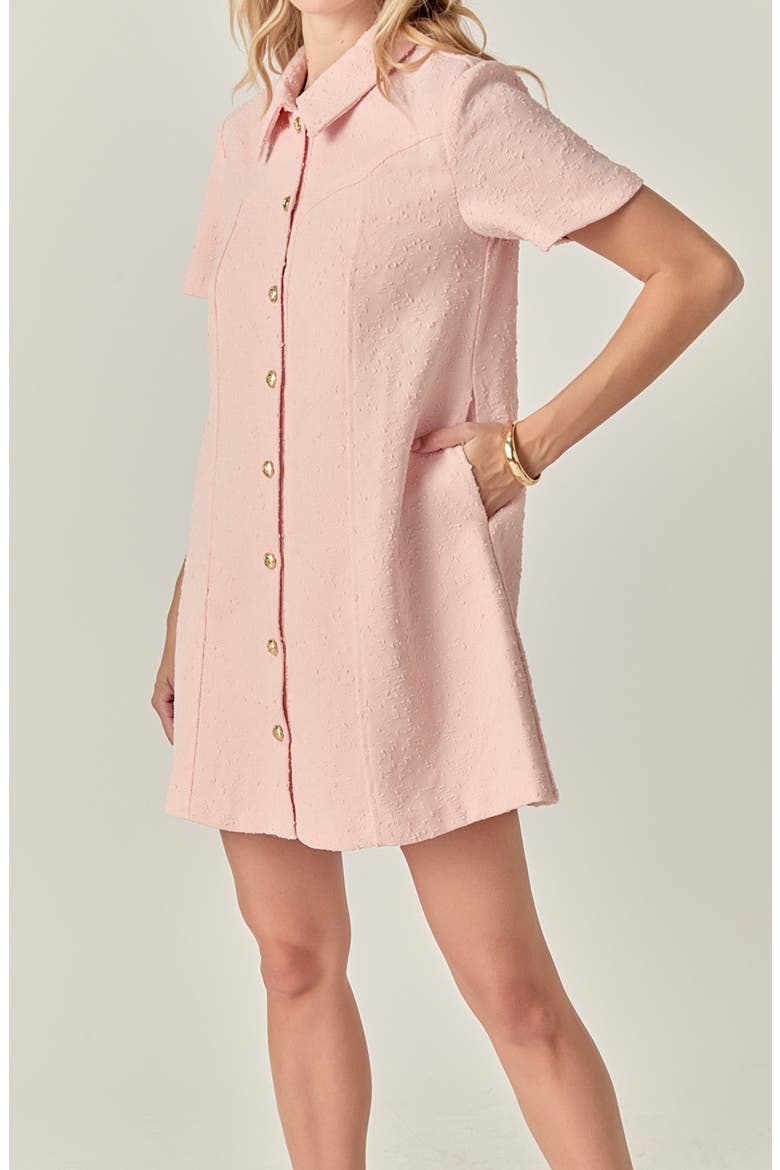Textured Short Sleeve Mini Shirtdress, Alternate, color, LIGHT PINK