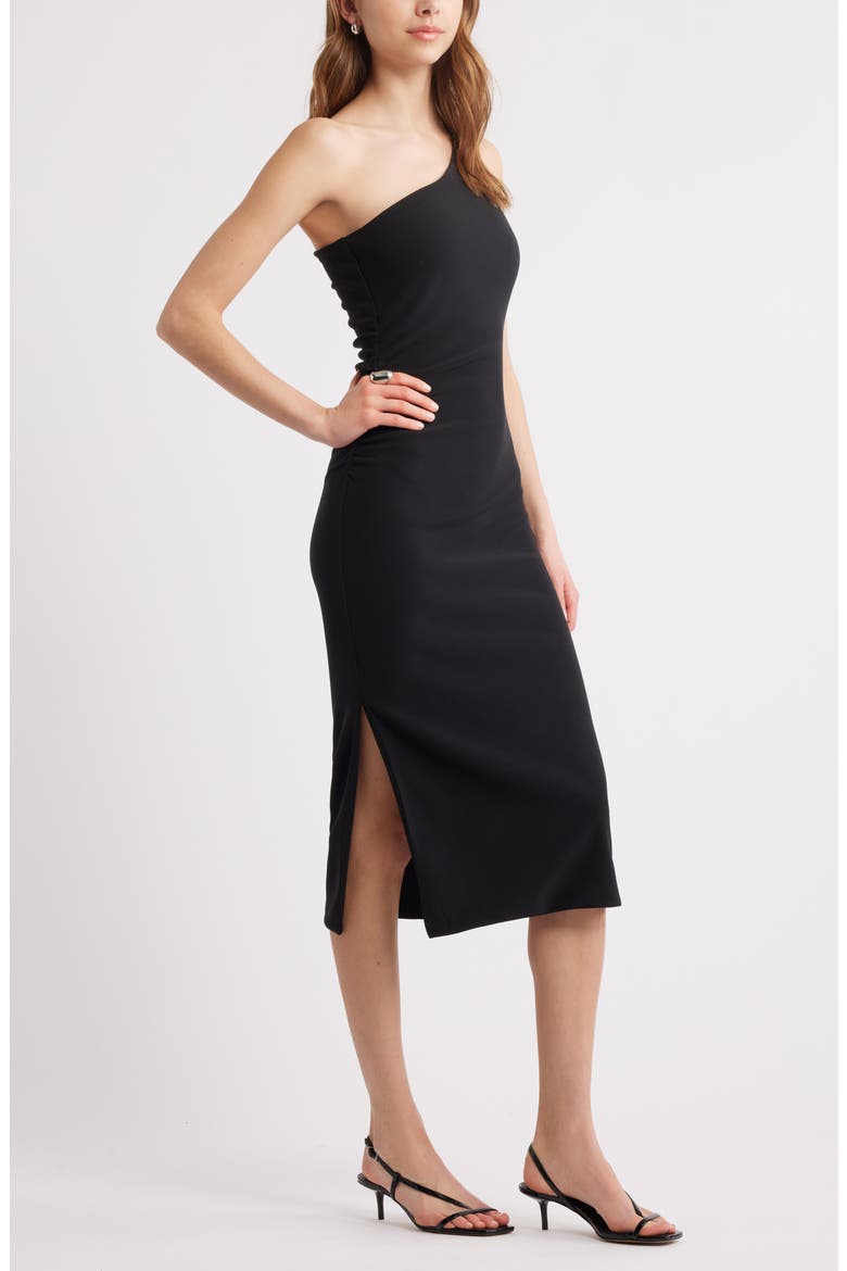 One-Shoulder Body-Con Midi Dress, Alternate, color, BLACK
