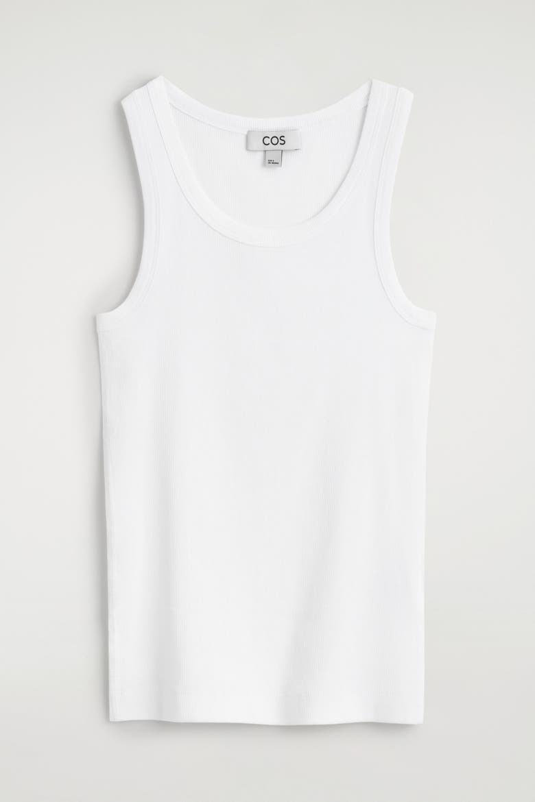 Ribbed-Cotton Round-Neck Tank Top, Alternate, color, WHITE
