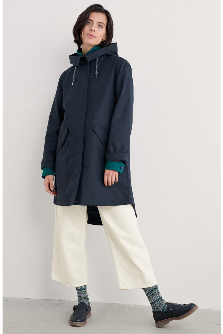 Seafaring Waterproof Linen & Cotton Hooded Coat, Alternate, color, INKWELL
