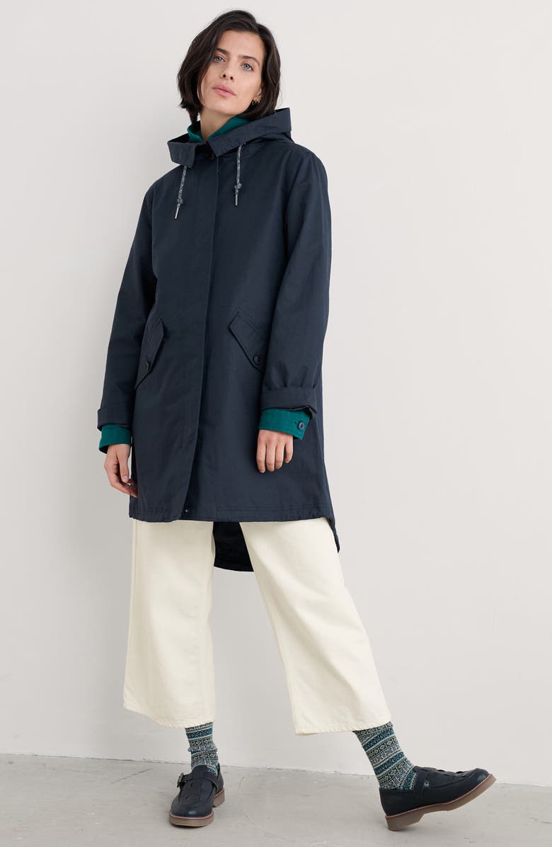 Seasalt Cornwall Seafaring Waterproof Linen & Cotton Hooded Coat, Alternate, color, Inkwell