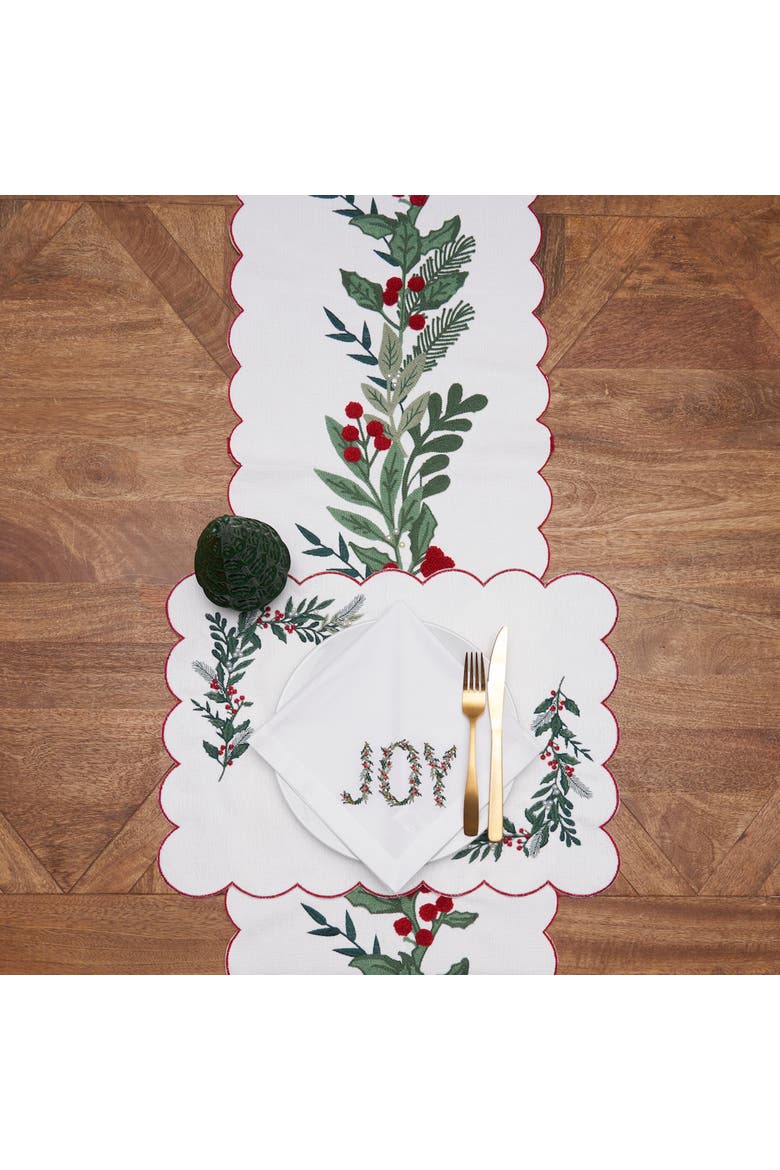 Merry Mistletoe Embroidered Botanical Runner 14" x 72", Alternate, color, Red