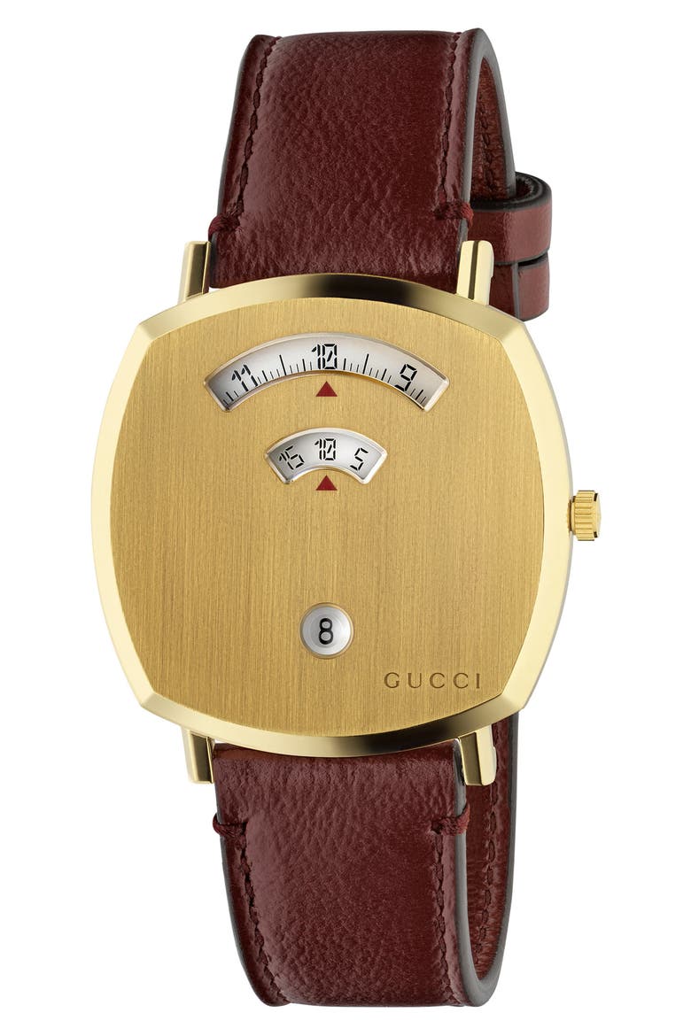 Grip Leather Strap Watch, 38mm, Main, color, BORDEAUX/ GOLD