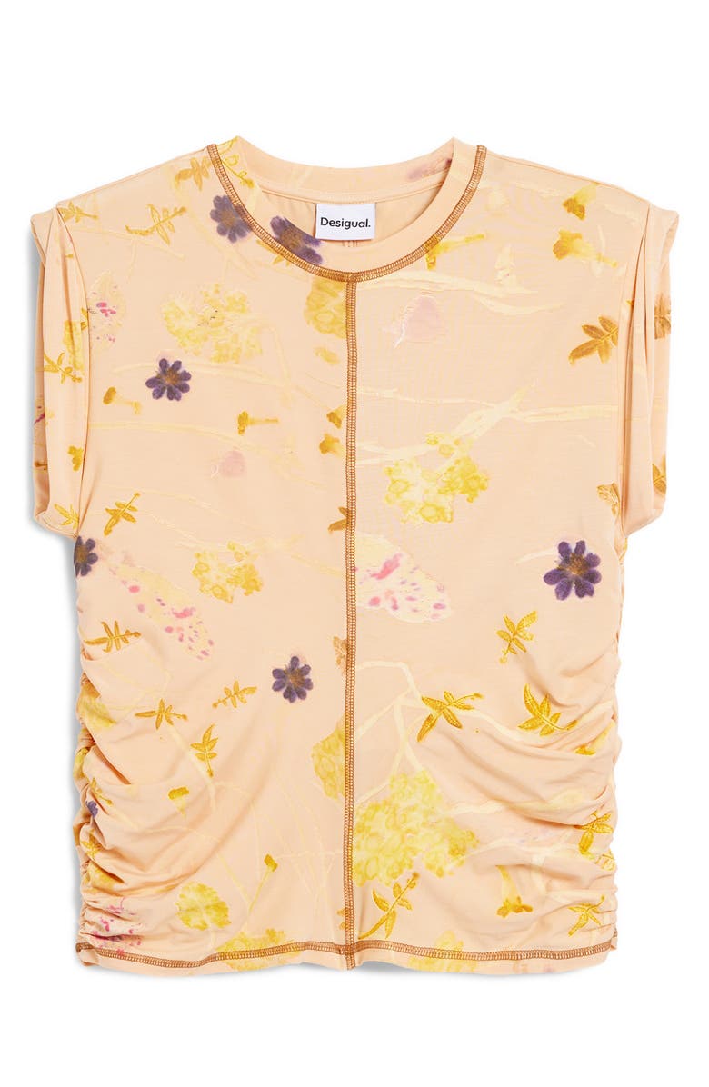Desigual Floral Exposed Seam Top, Alternate, color, Beige