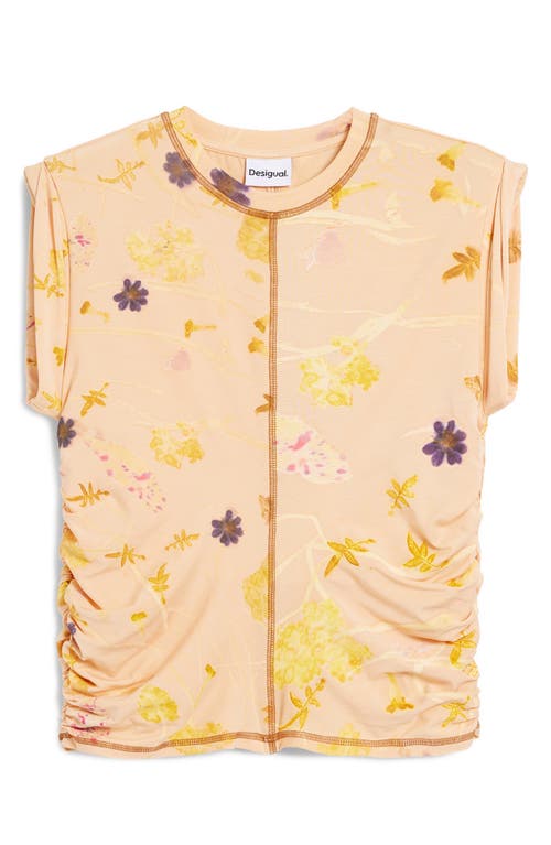 Desigual Floral Exposed Seam Top In Neutral