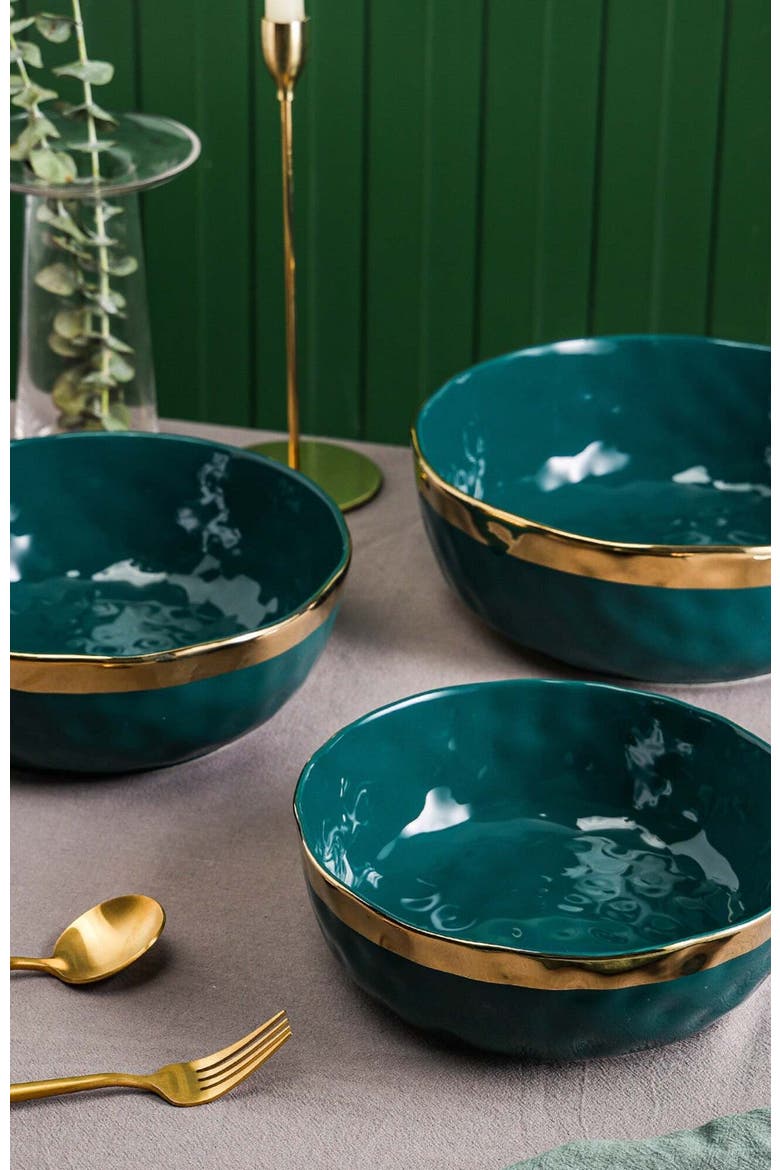 Florian Porcelain 3-Piece Serving Bowl Set, Alternate, color, Green