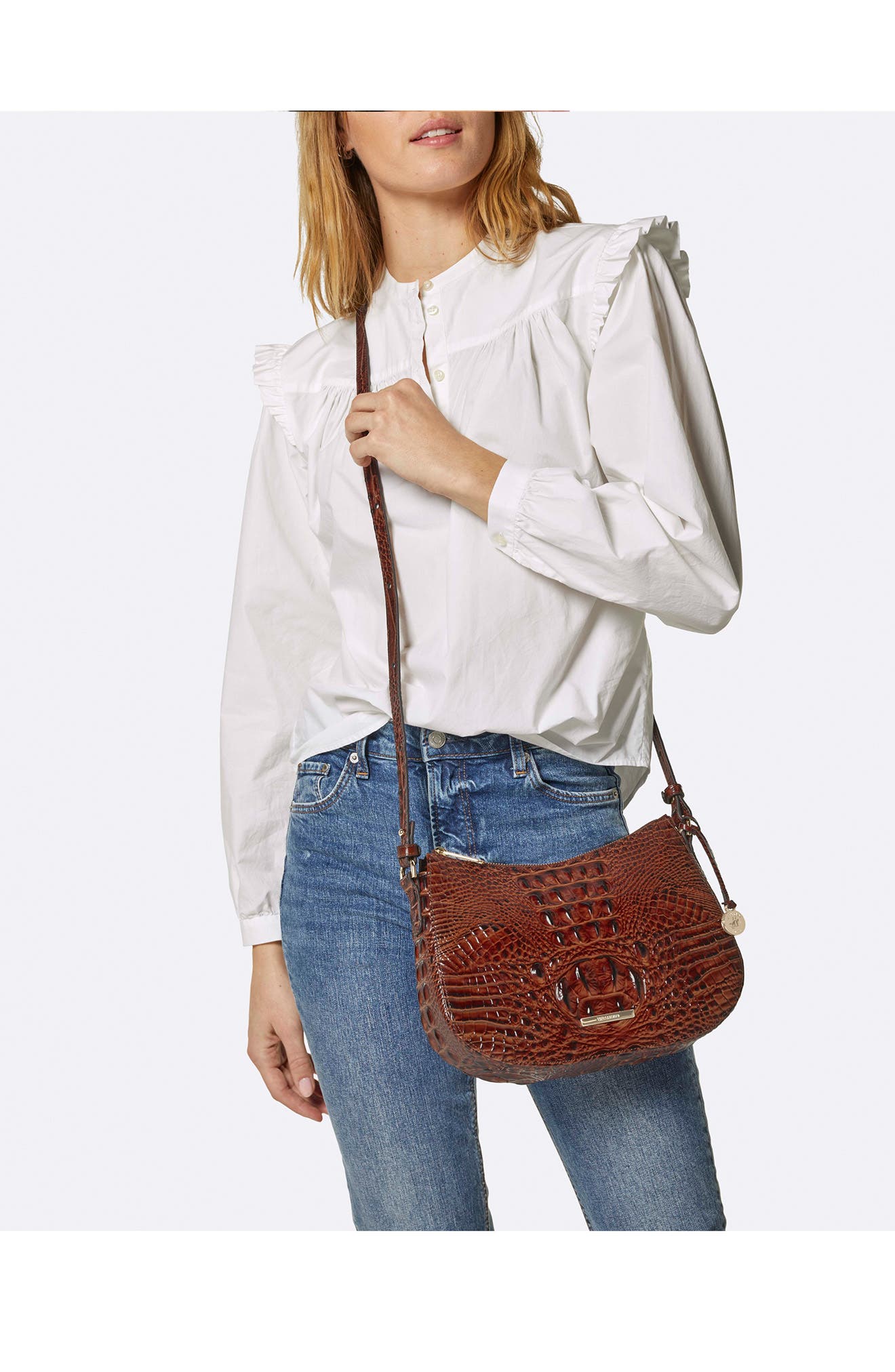 Brahmin Shayna Croc Embossed Leather Crossbody, Alternate, color, 