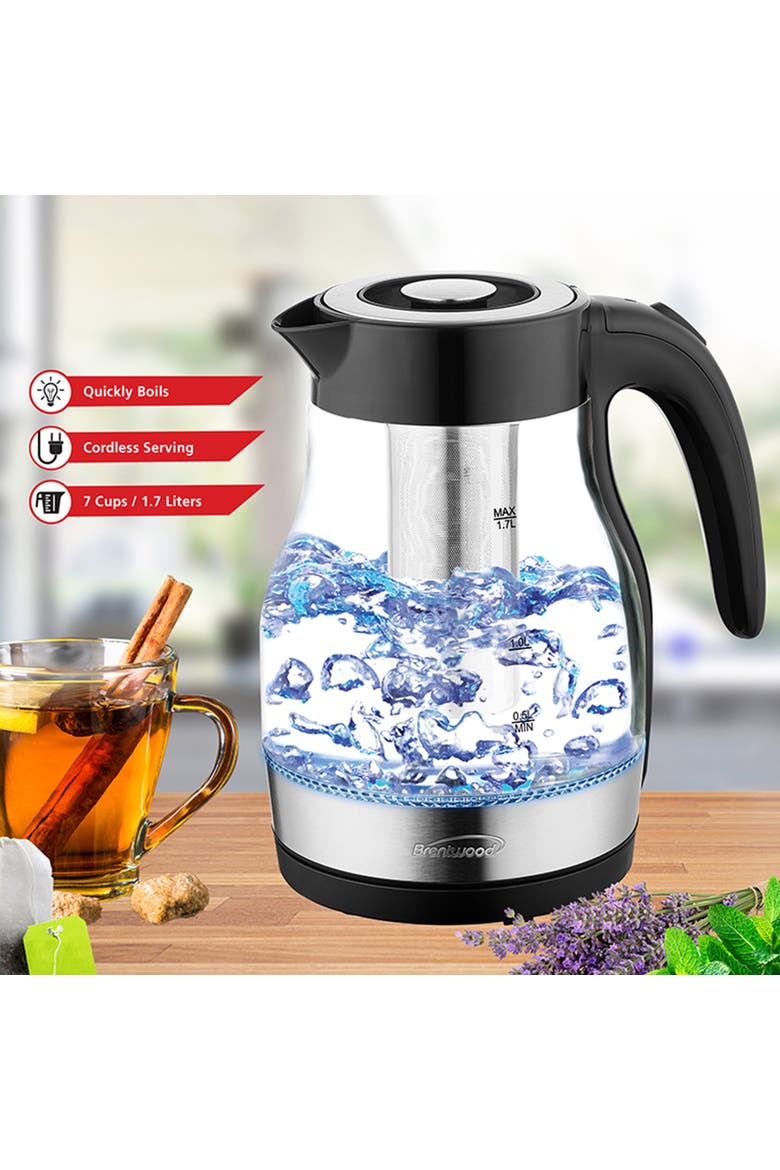 Glass 1.7 Liter Electric Kettle with Tea Infuser, Alternate, color, Black