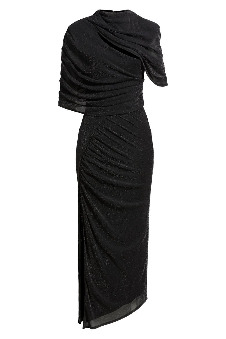 Vionna Metallic Cutout Asymmetric Cocktail Dress, Alternate, color, GLISTENING BLACK