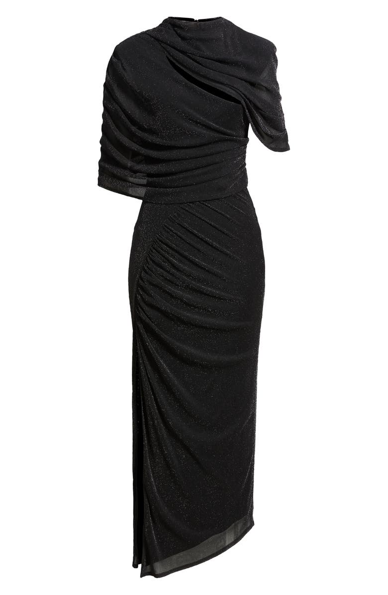 Black Halo Vionna Metallic Cutout Asymmetric Cocktail Dress, Alternate, color, Glistening Black