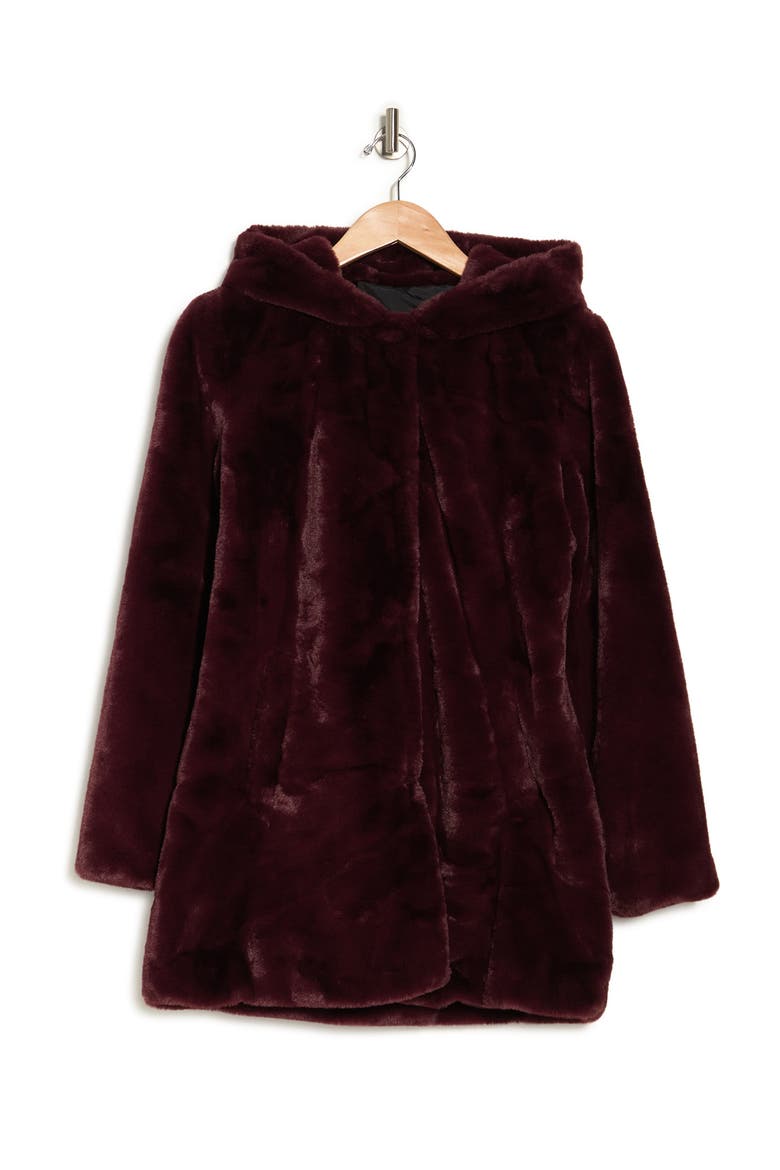 Collection Hooded Faux Fur Coat, Alternate, color, BURGUNDY