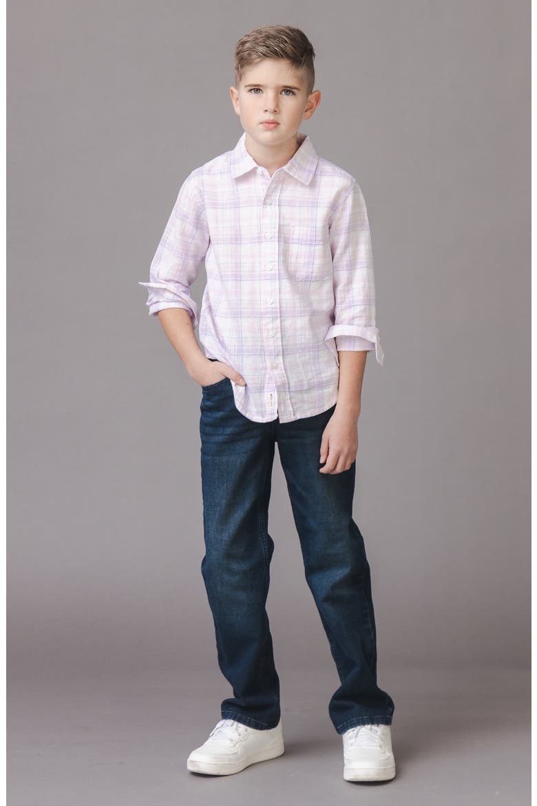 Kids' Linen Long Sleeve Button Down Shirt, Alternate, color, Monet Plaid